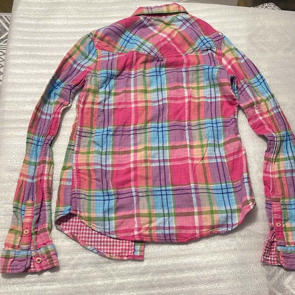 Hollister Button Down Pink Plaid Long Sleeves Juniors Size Small - Picture 6 of 10